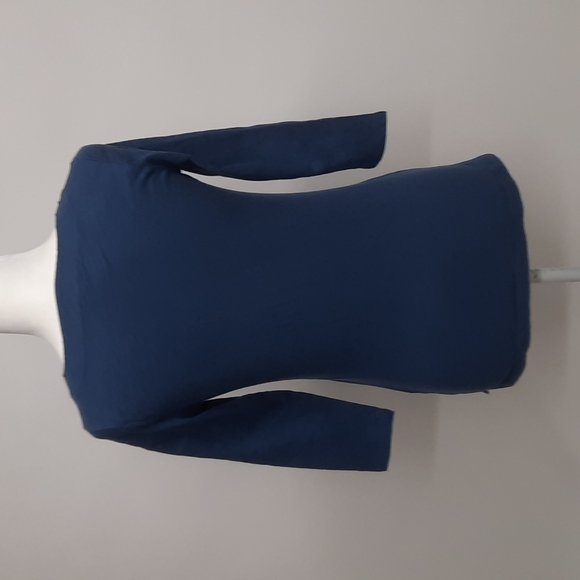 Talbots Marine Blue Jersey Top with Bead & Ribbon Detail, Size Petite P - Picture 3 of 5